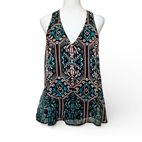 ELLA MOSS Racerback Tank Blouse | Boho Geometric Print Sleeveless Top | Size M - Picture 2 of 13